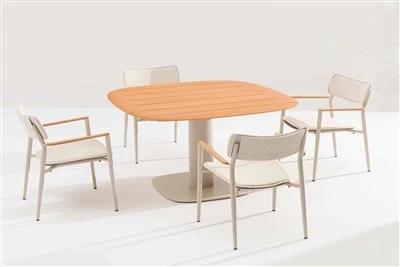 Utendørs spisebord og stolsett - aluminium og teak