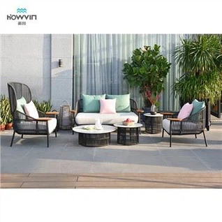 Nicea Series Outdoor Teak Garden Rope Sofa Set